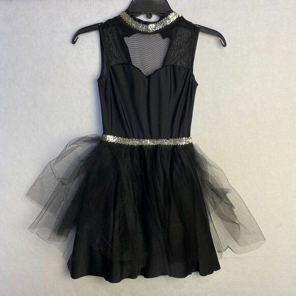 Other - Dance Costume Dress Girls Size 10 Sleeveless Tuelle Flutter Embellished Metallic